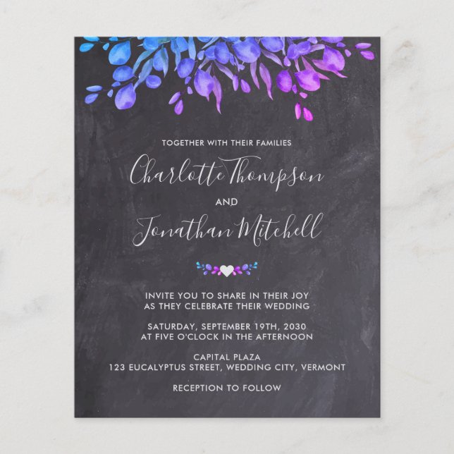 Budget Eucalyptus Slate Botanical Wedding Invite (Front)