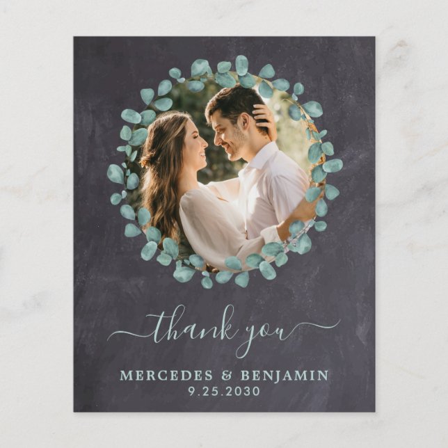 Budget Eucalyptus Slate Photo Wedding Thank You (Front)