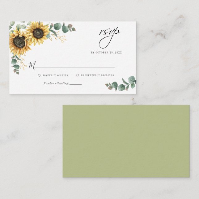 Budget Eucalyptus Sunflower Wedding RSVP Card (Front/Back)