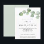 Budget Eucalyptus Sweet Sixteen Birthday Invite<br><div class="desc">A value for money BUDGET alternative on a smaller size 4.5 x 5.6” semi-gloss 110lbs weight, which is of similar thickness to a postcard (however is not suitable to use as a postcard.). PLEASE NOTE there is ONE invite per sheet. Budget Eucalyptus Sweet Sixteen Birthday Party Invitation. Modern botanical style...</div>