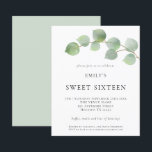 Budget Eucalyptus Sweet Sixteen Birthday Invite<br><div class="desc">A value for money BUDGET alternative on a smaller size 4.5 x 5.6” semi-gloss 110lbs weight, which is of similar thickness to a postcard (however is not suitable to use as a postcard.). PLEASE NOTE there is ONE invite per sheet. Budget Eucalyptus Sweet Sixteen Birthday Party Invitation. Modern botanical style...</div>
