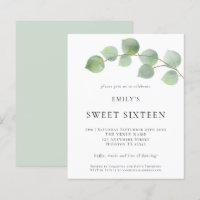 Budget Eucalyptus Sweet Sixteen Birthday Invite