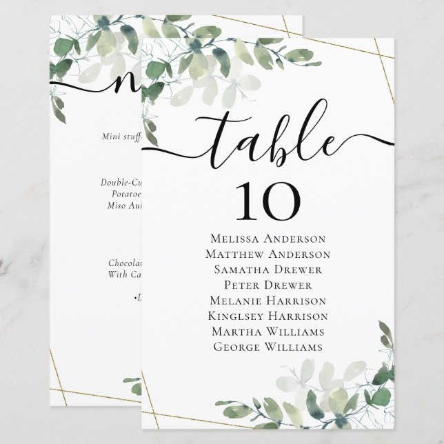 BUDGET Eucalyptus Table Seating Chart Menu (Front/Back)