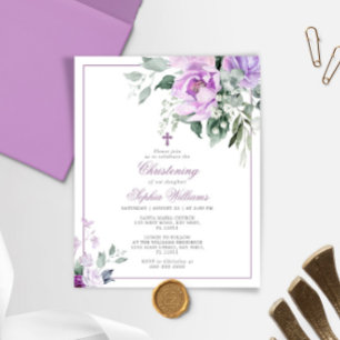 Budget Eucalyptus Violet Christening Invitation