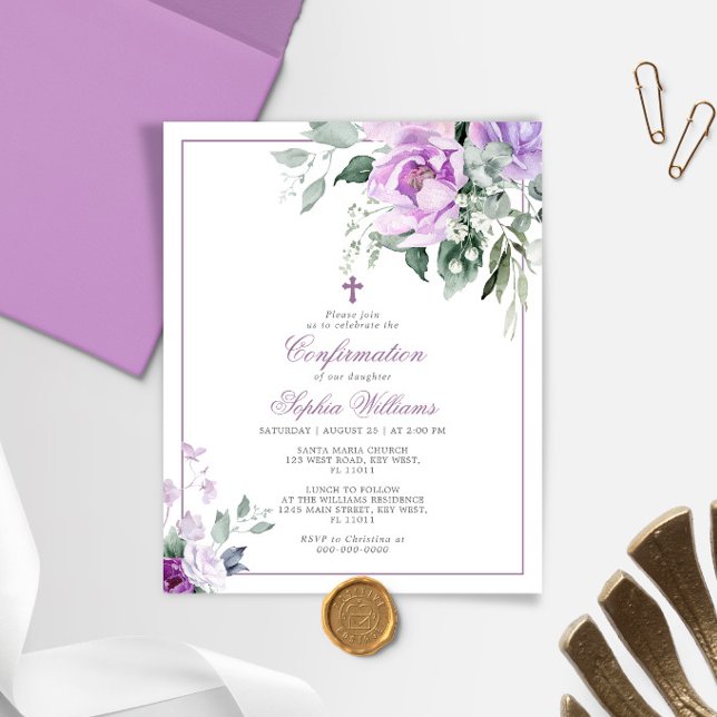 Budget Eucalyptus Violet Confirmation Invitation (Creator Uploaded)