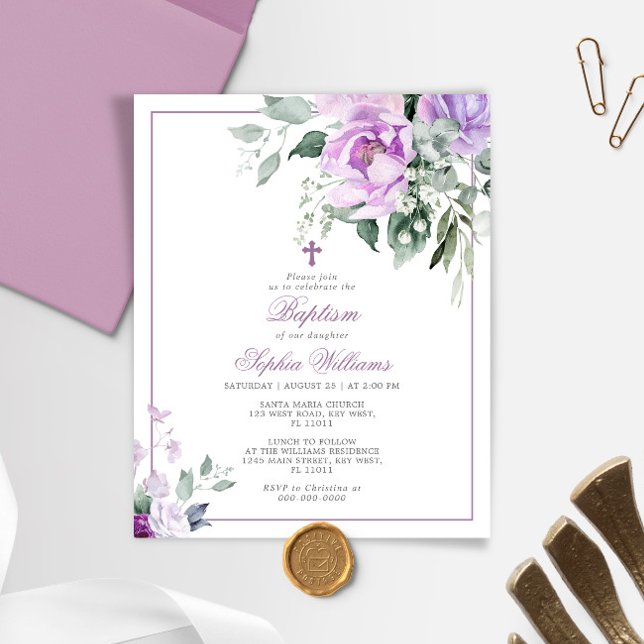 Budget Eucalyptus Violet Flower Baptism Invitation (Creator Uploaded)