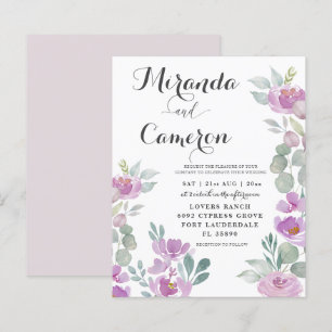 Budget Eucalyptus Watercolor Pink Wedding Invite