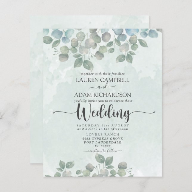 Budget Eucalyptus Watercolor sage green Wedding (Front/Back)