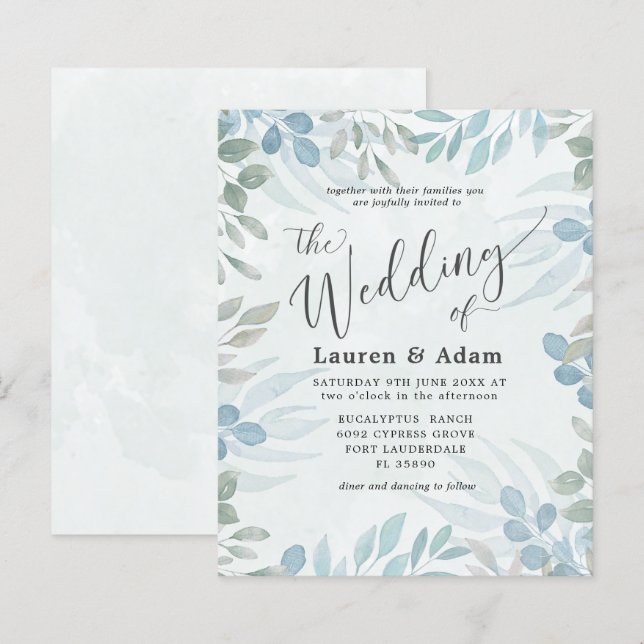 Budget Eucalyptus Watercolor Wedding Invitation (Front/Back)