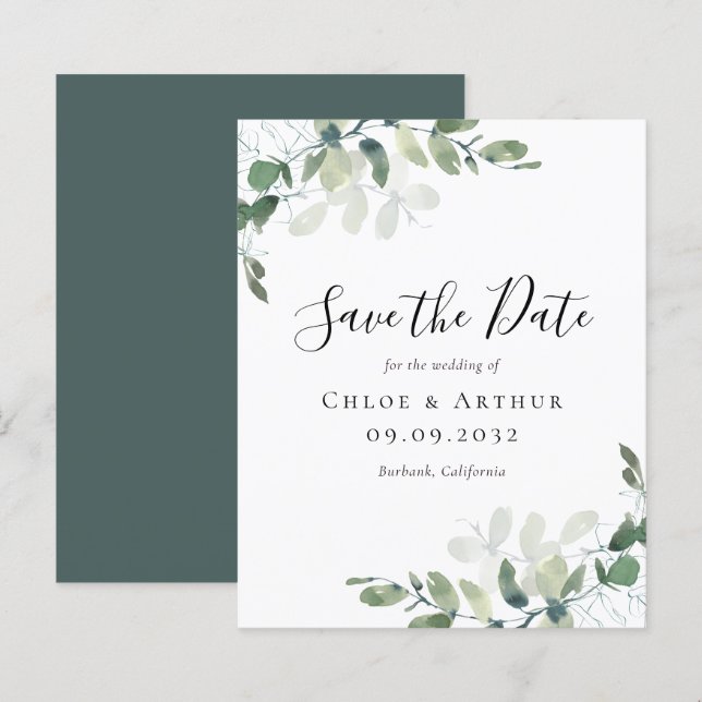 BUDGET Eucalyptus Watercolor Wedding Save The Date (Front/Back)