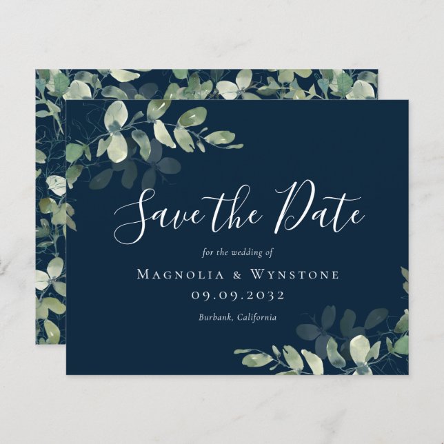 BUDGET Eucalyptus Watercolor Wedding Save The Date (Front/Back)