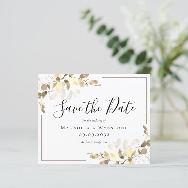 BUDGET Eucalyptus Watercolor Wedding Save The Date (Standing Front)