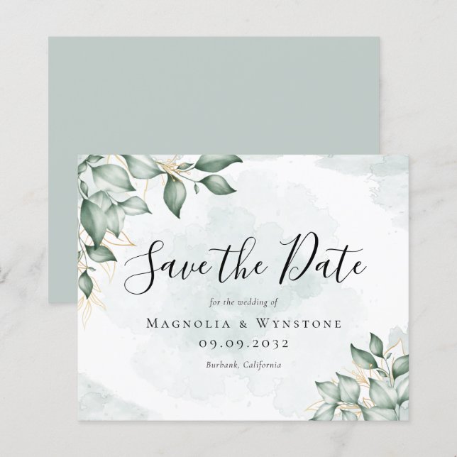 BUDGET Eucalyptus Watercolor Wedding Save The Date (Front/Back)