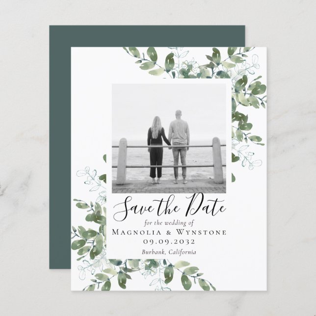 BUDGET Eucalyptus Watercolor Wedding Save The Date (Front/Back)