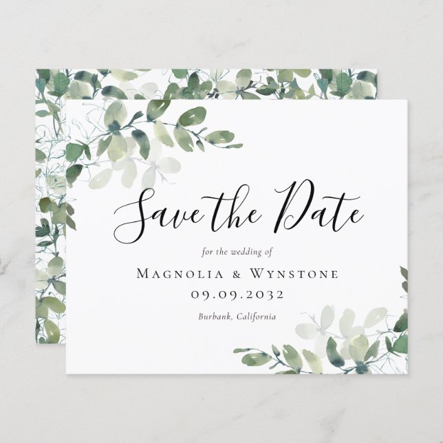 BUDGET Eucalyptus Watercolor Wedding Save The Date (Front/Back)