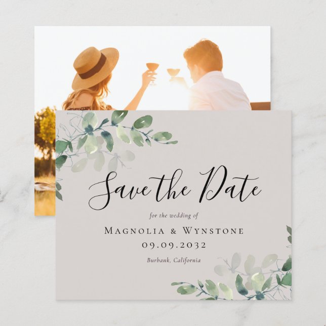 BUDGET Eucalyptus Watercolor Wedding Save The Date (Front/Back)