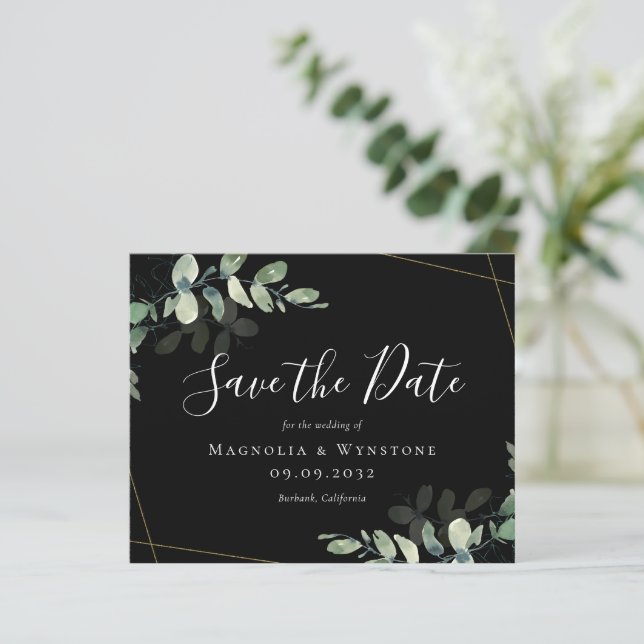 BUDGET Eucalyptus Watercolor Wedding Save The Date (Standing Front)
