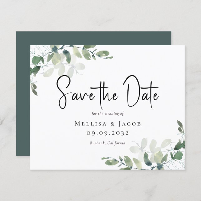 BUDGET Eucalyptus Watercolor Wedding Save The Date (Front/Back)