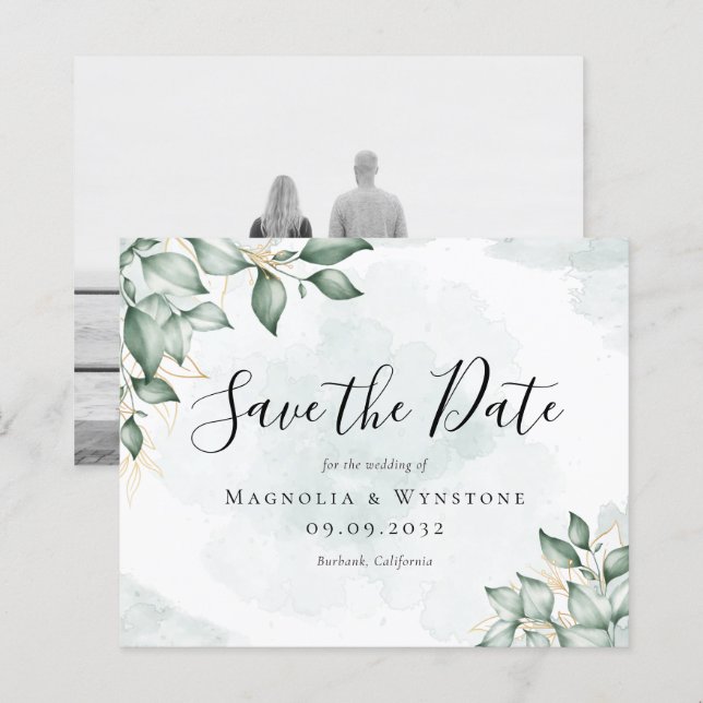BUDGET Eucalyptus Watercolor Wedding Save The Date (Front/Back)