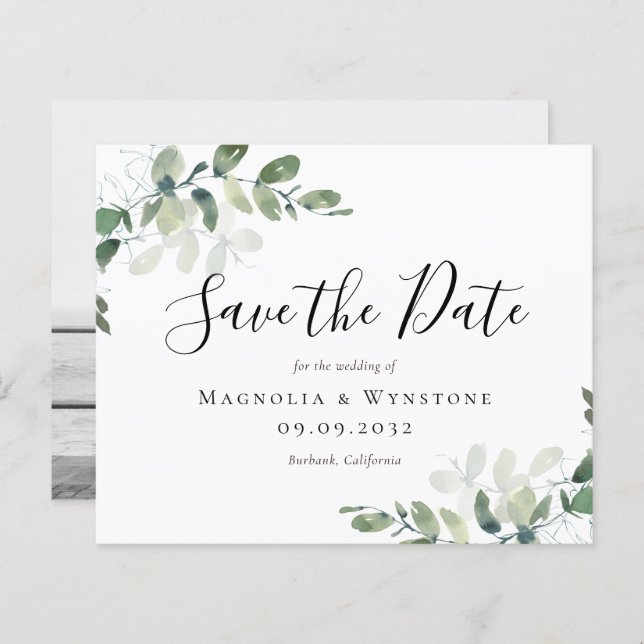 BUDGET Eucalyptus Watercolor Wedding Save The Date (Front/Back)