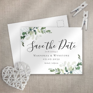 BUDGET Eucalyptus Watercolor Wedding Save The Date Postcard