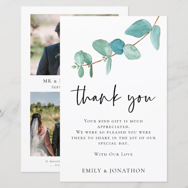 BUDGET Eucalyptus Wedding 3 Photo Quote Thanks (Front/Back)