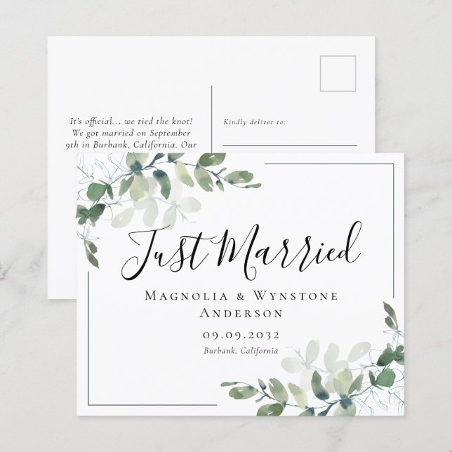 BUDGET Eucalyptus Wedding Announcement Postcard (Front/Back)