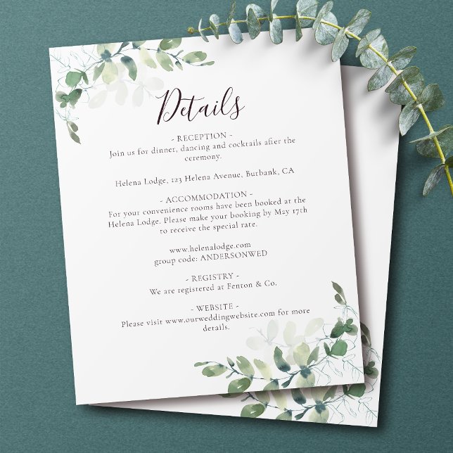 Budget Eucalyptus Wedding Details Enclosure Flyer (Creator Uploaded)