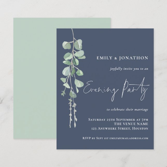 Budget Eucalyptus Wedding Evening Party Blue (Front/Back)