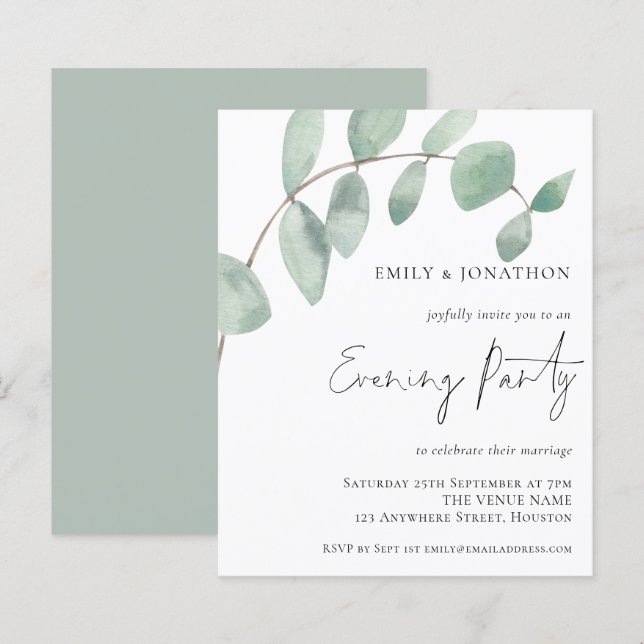 Budget Eucalyptus Wedding Evening Party Invitation (Front/Back)