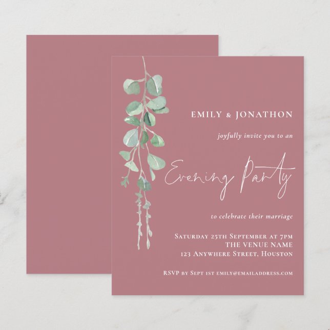 Budget Eucalyptus Wedding Evening Party Pink (Front/Back)