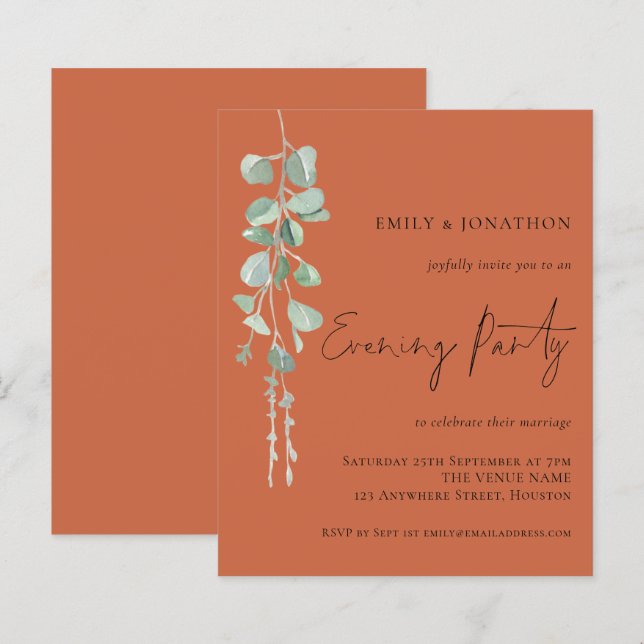 Budget Eucalyptus Wedding Evening Party Terracotta (Front/Back)