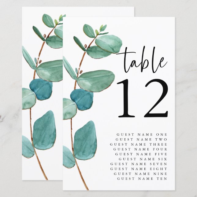  Budget Eucalyptus Wedding Guest names Table No (Front/Back)