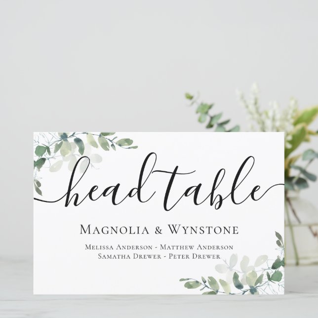 BUDGET Eucalyptus Wedding Head Table Sign (Standing Front)