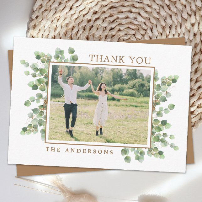 Budget Eucalyptus Wedding Photo Greenery Thank You Card (Creator Uploaded)