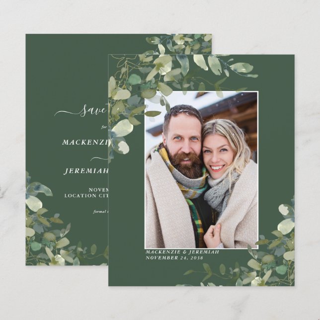 Budget Eucalyptus Wedding Photo Save the Date (Front/Back)