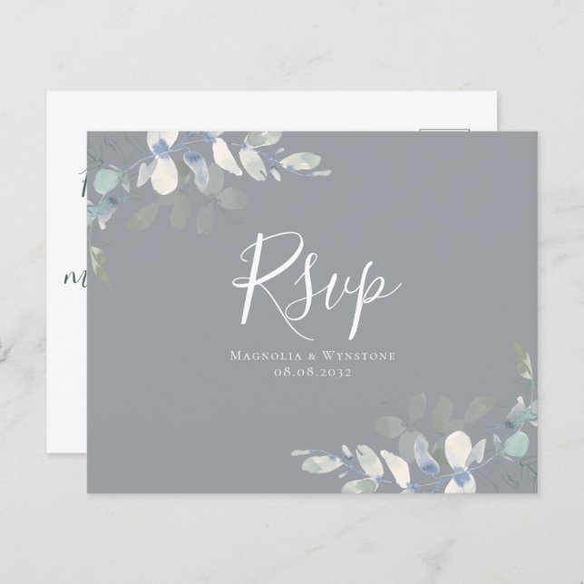 Budget Eucalyptus Wedding RSVP Postcard (Front/Back)