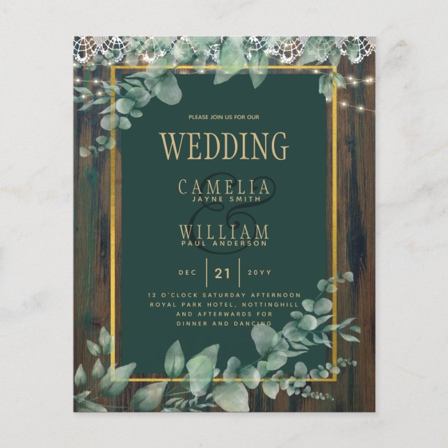 BUDGET Eucalyptus WEDDING Rustic Lace QR CODE Inv Flyer (Front)