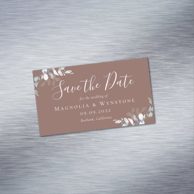 BUDGET Eucalyptus Wedding Save The Date Magnetic Business Card (In Situ)
