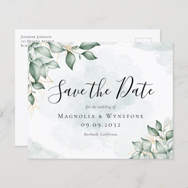 BUDGET Eucalyptus Wedding Save The Date Postcard (Front/Back)