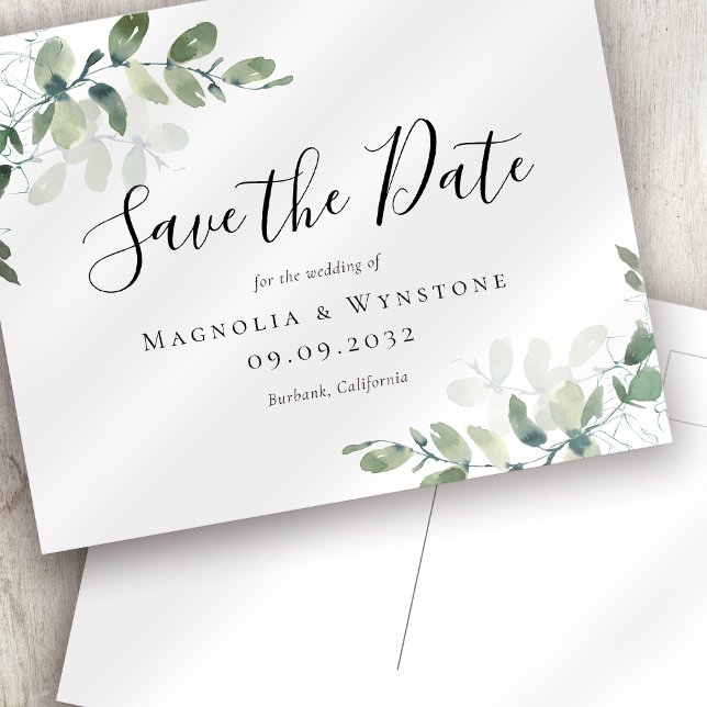 BUDGET Eucalyptus Wedding Save The Date Postcard (Creator Uploaded)