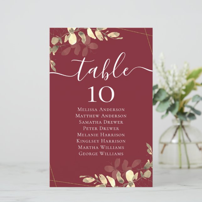 BUDGET Eucalyptus Wedding Table Seating Chart (Standing Front)