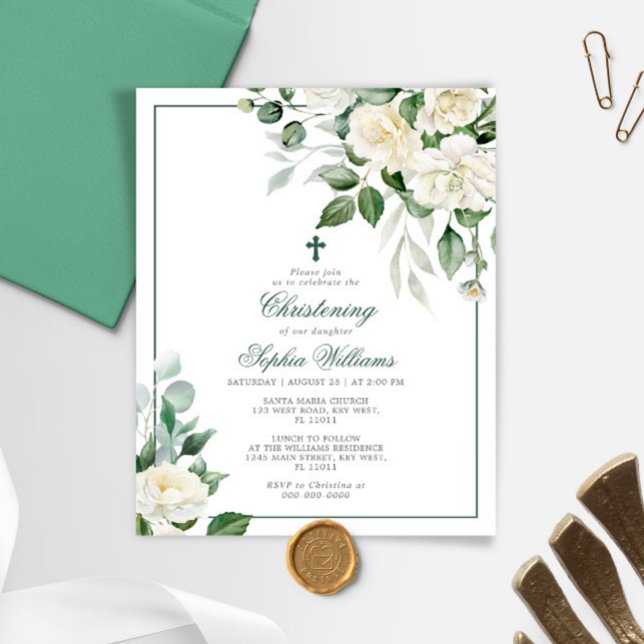 Budget Eucalyptus White Christening Invitation (Creator Uploaded)