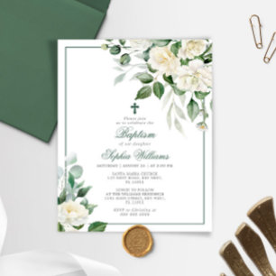 Budget Eucalyptus White Flowers Baptism Invitation