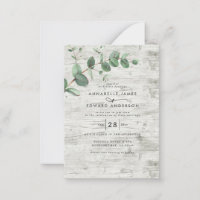 budget Eucalyptus white wood wedding Invitation