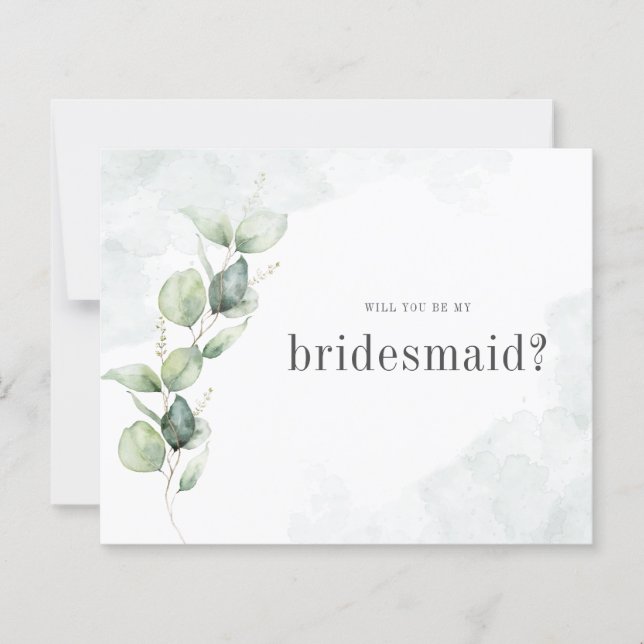 Budget Eucalyptus Will You Be My Bridesmaid Card (Front)