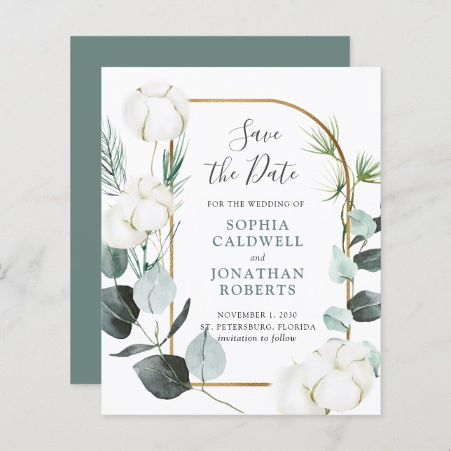 Budget Eucalyptus Winter Wedding Save the Date (Front/Back)