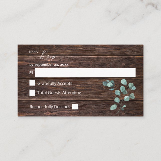 Budget Eucalyptus & Wood Greenery 2SM No Meal RSVP Enclosure Card (Front)