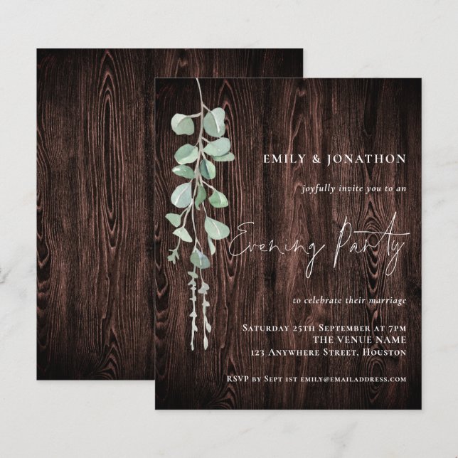 Budget Eucalyptus Wood Wedding Evening Party Invit (Front/Back)