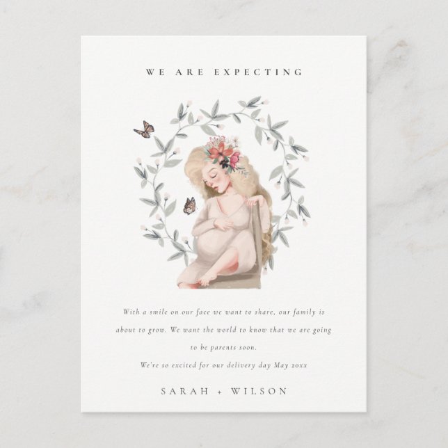 Budget Expectant Women Foliage Baby Announcement  Postcard (Front)